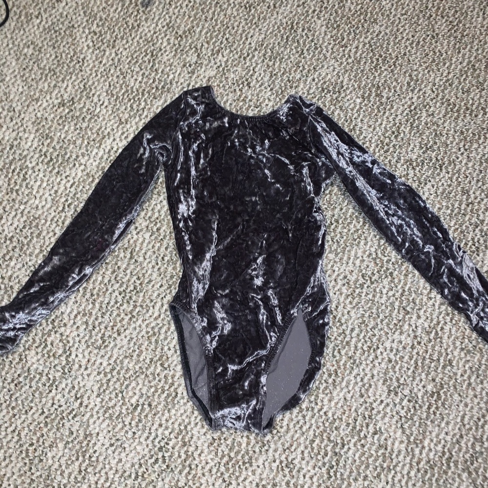 Long sleeve grey gymnastics leotard